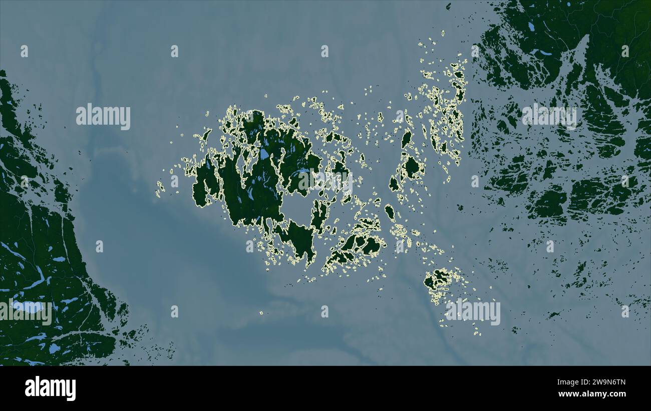 Aland Islands outlined on a Colored elevation map with lakes and rivers Stock Photo