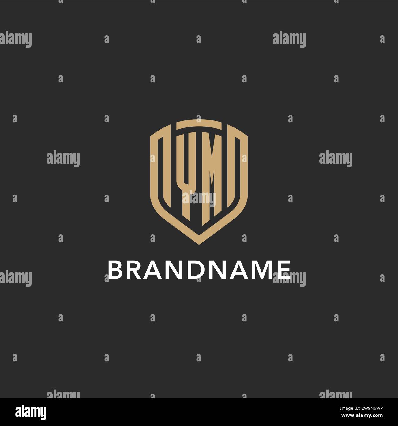 Luxury YM logo monogram shield shape monoline style with gold color and ...