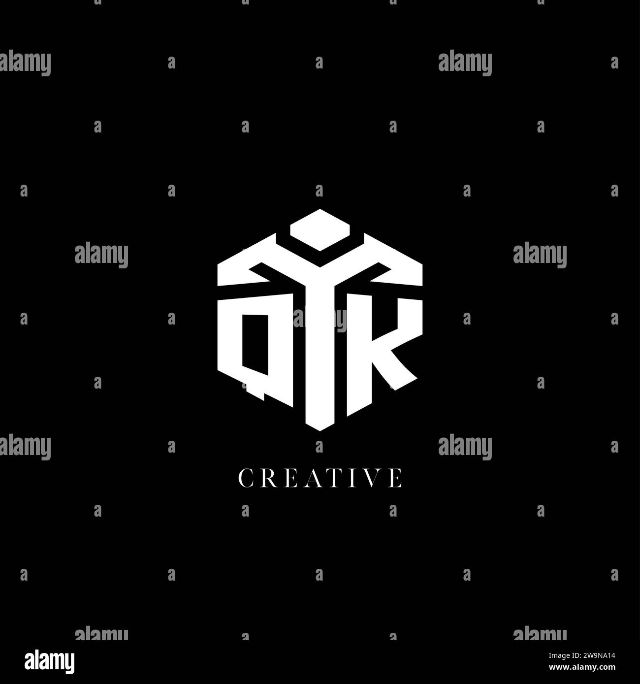 Initial QK logo hexagon shape geometric style vector graphic Stock Vector