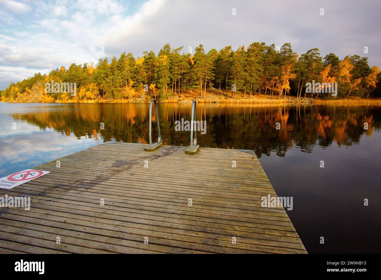 Tranquil scene of a small lake, Huddinge, Sweden Stock Photo