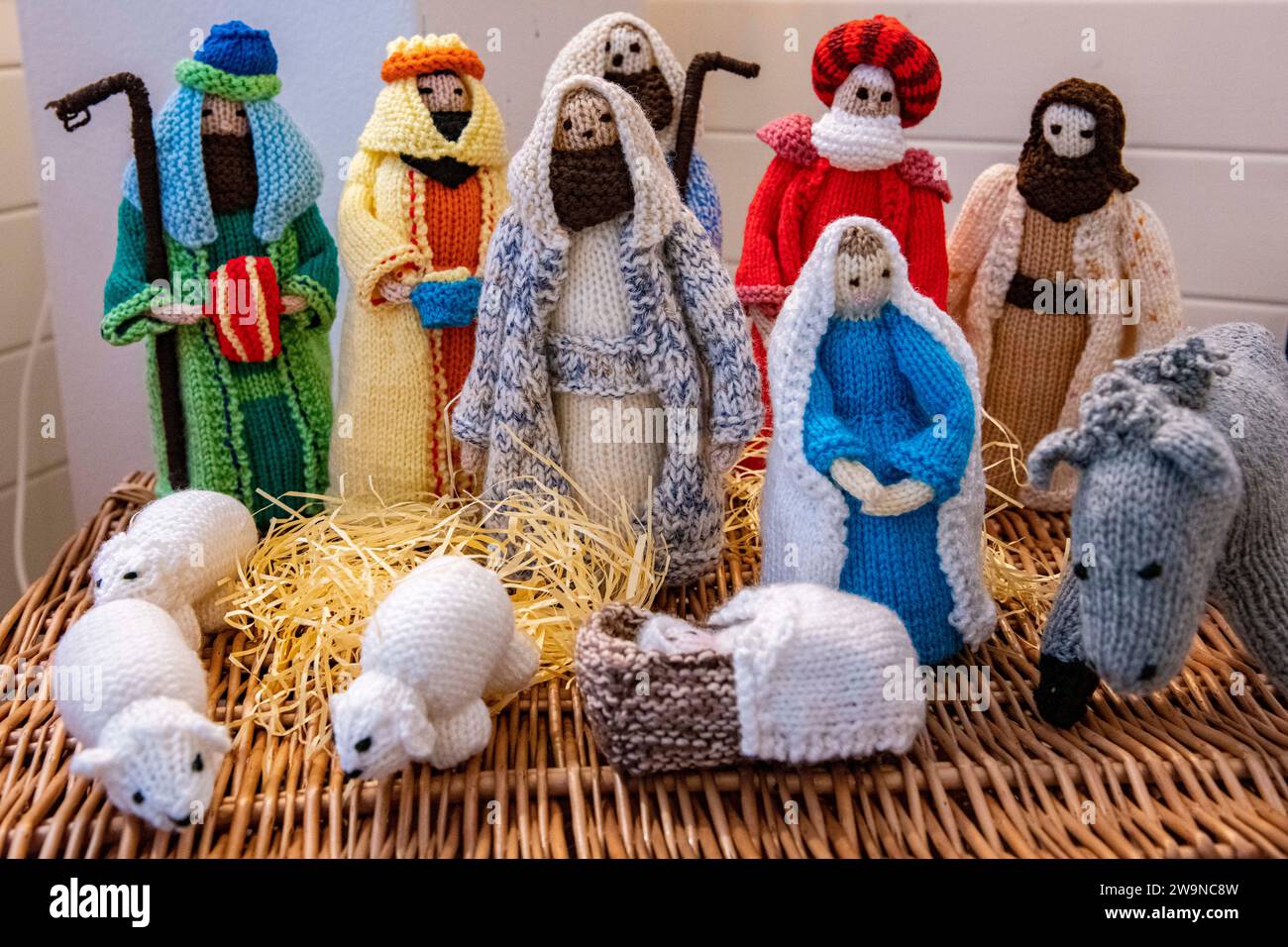 A knitted nativity scene at Christmas time Stock Photo