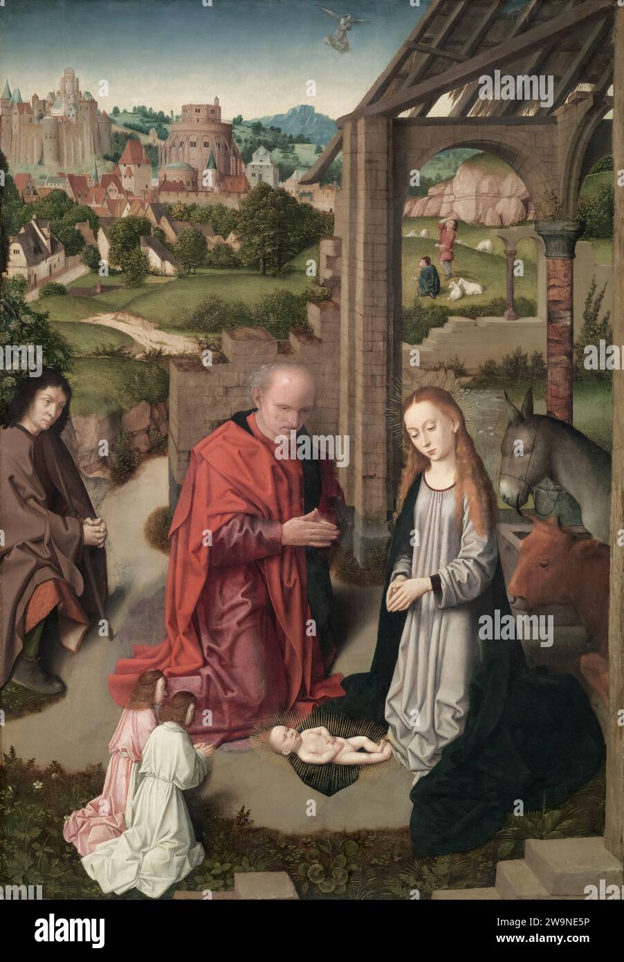 Gerard David, The Nativity, 1487, oil on panel, Cleveland Museum of art Stock Photo