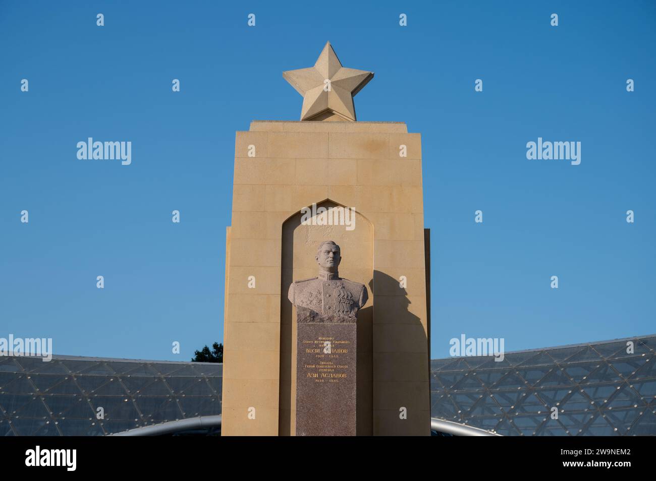 Hazi Aslanov Grave Monument, Baku, Azerbaijan. Monument to Soviet army general Stock Photo