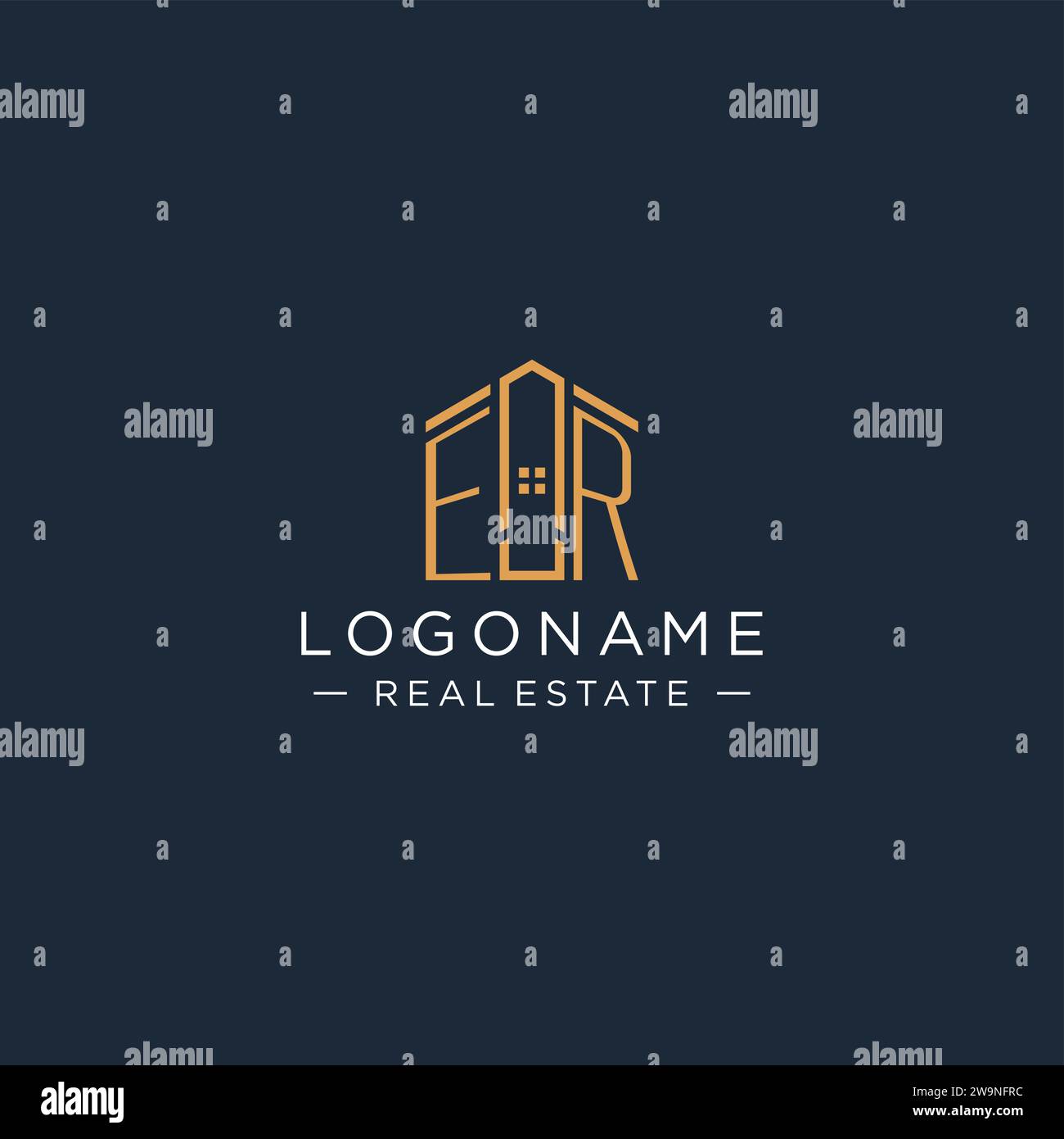Initial letter ER logo with abstract house shape, luxury and modern