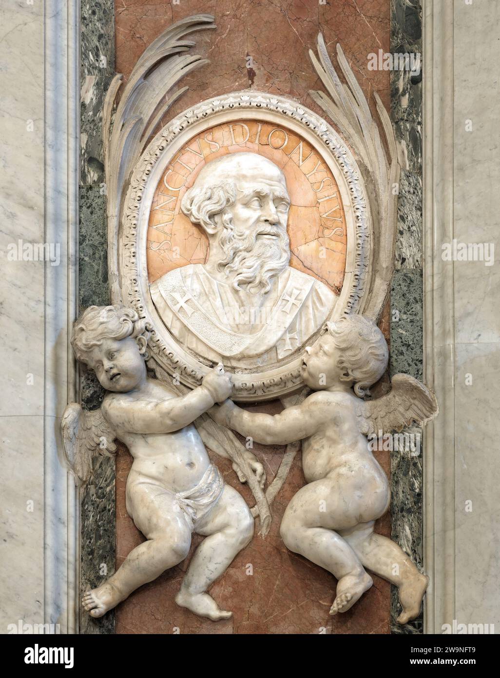 Commemorative plaque to Pope St Dionysius I, died 268 AD, in St Peter's basilica, Vatican, Rome, Italy Stock Photo