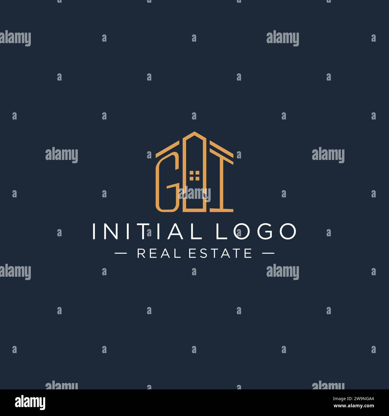 Initial letter GI logo with abstract house shape, luxury and modern real estate logo design