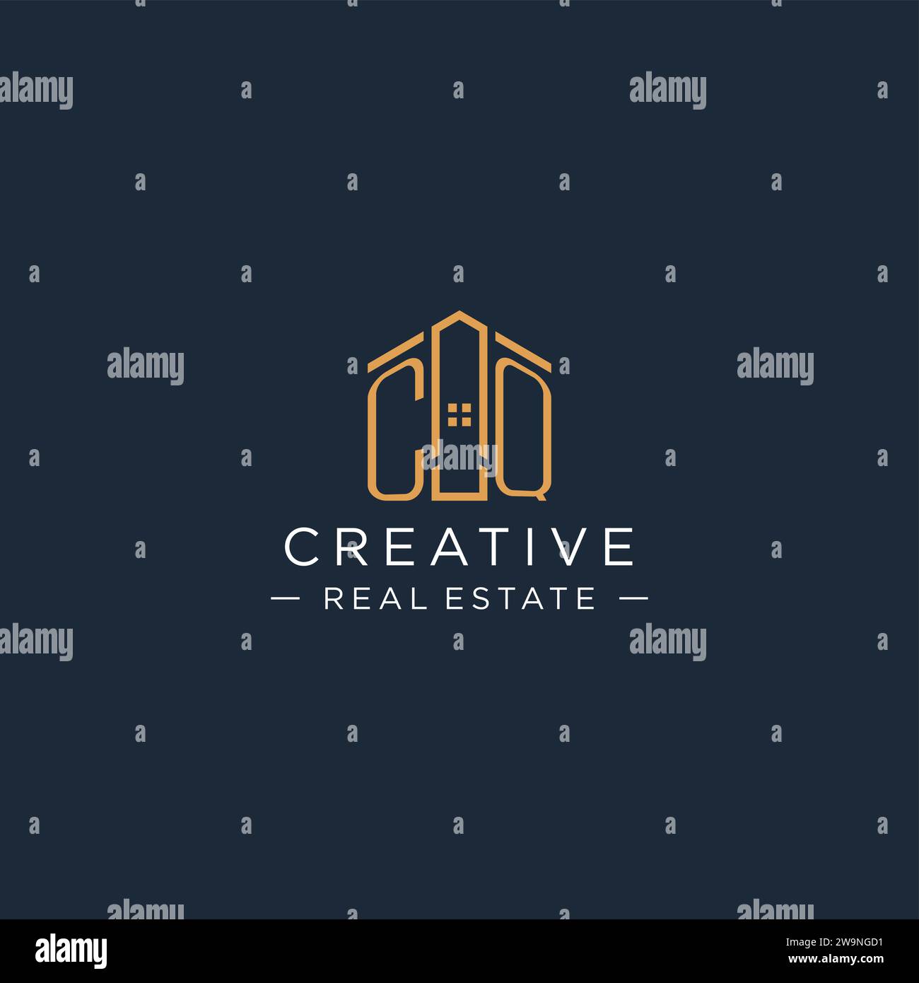 Initial letter CQ logo with abstract house shape, luxury and modern