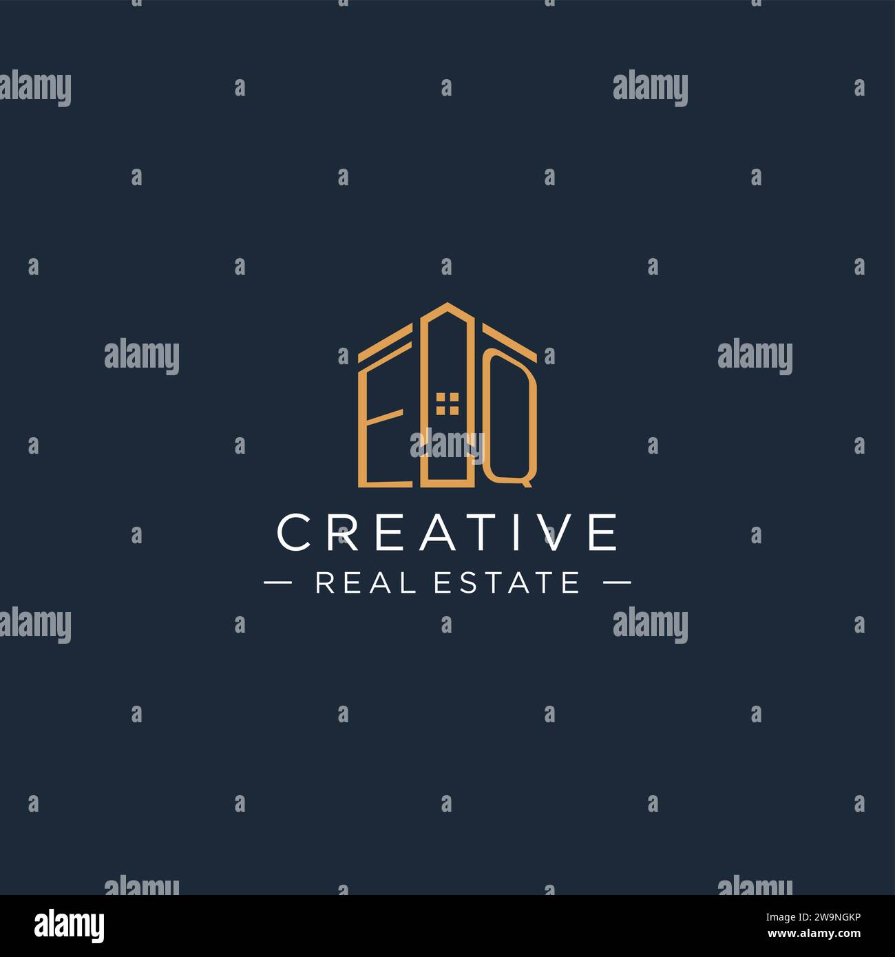 Initial letter EQ logo with abstract house shape, luxury and modern real estate logo design