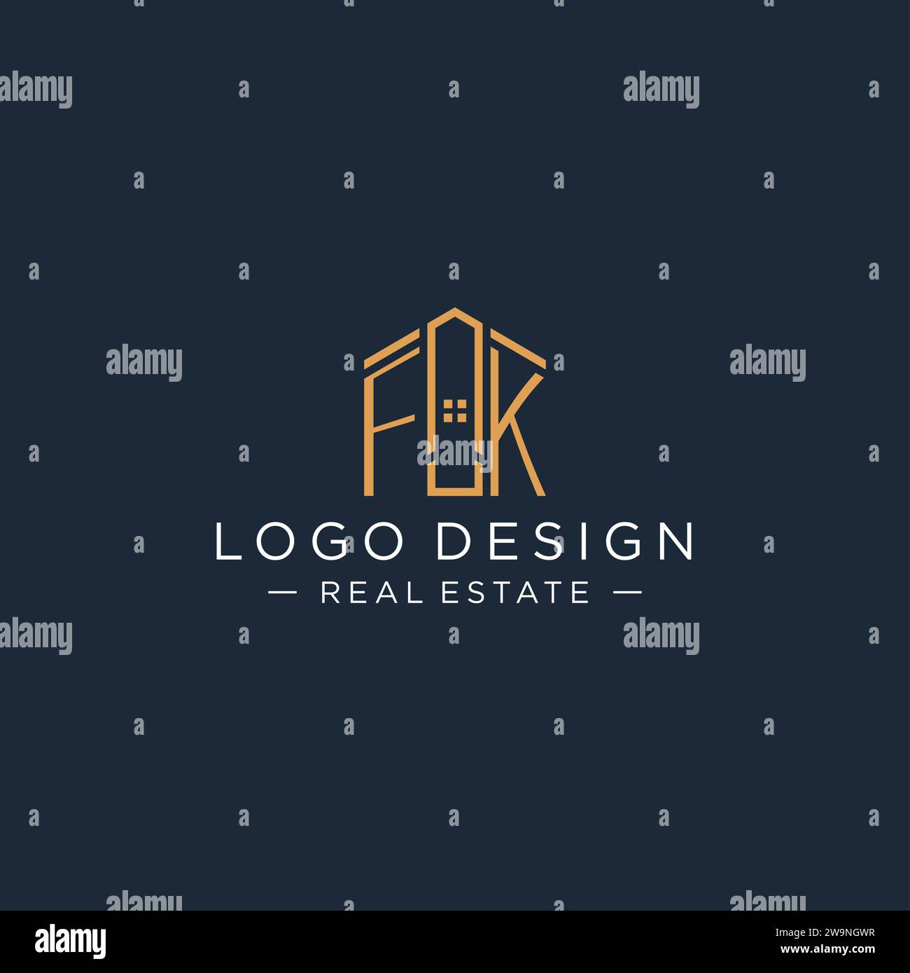Initial letter FK logo with abstract house shape, luxury and modern real estate logo design vector graphic Stock Vector