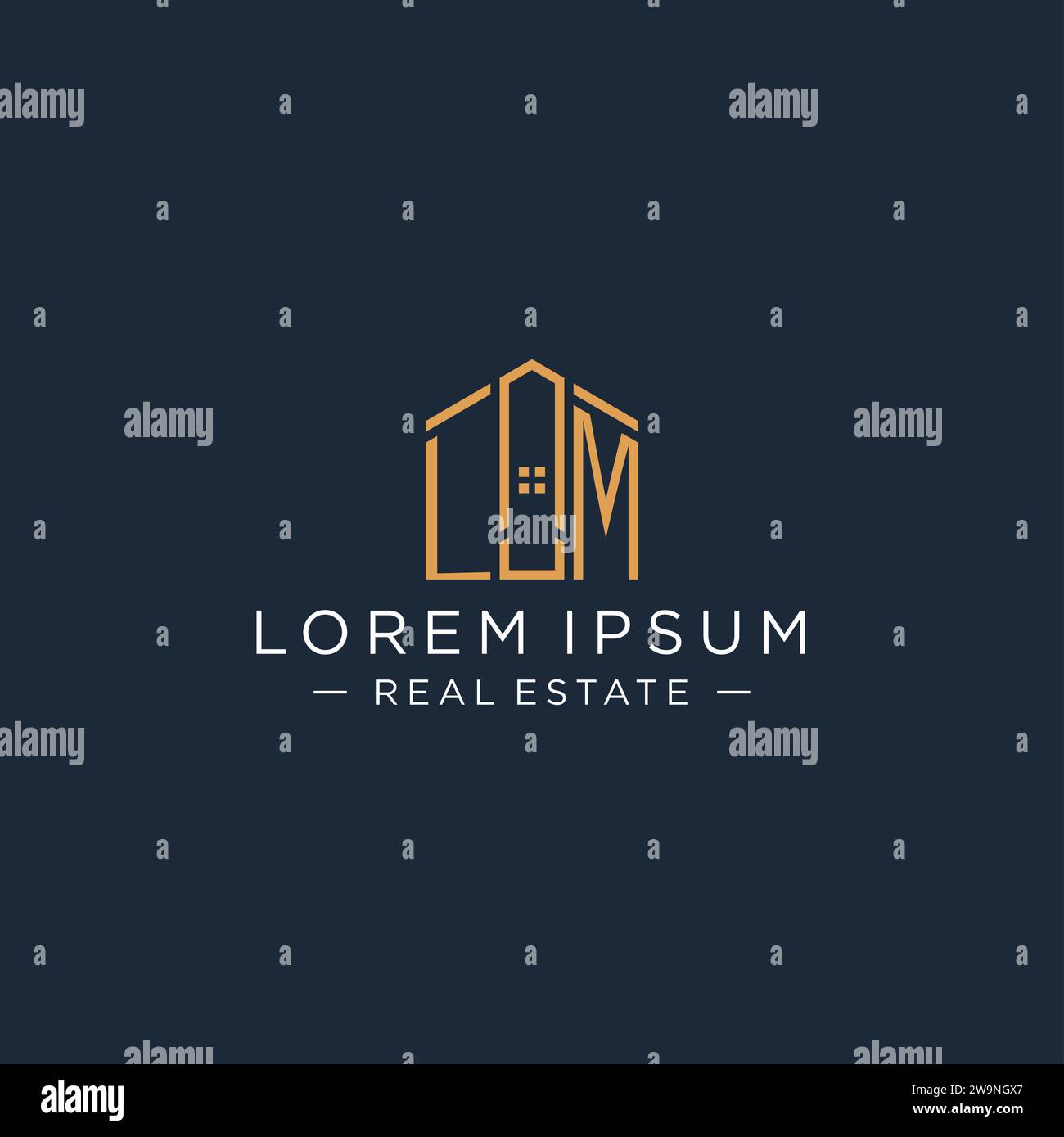 Initial letter LM logo with abstract house shape, luxury and modern real estate logo design vector graphic Stock Vector