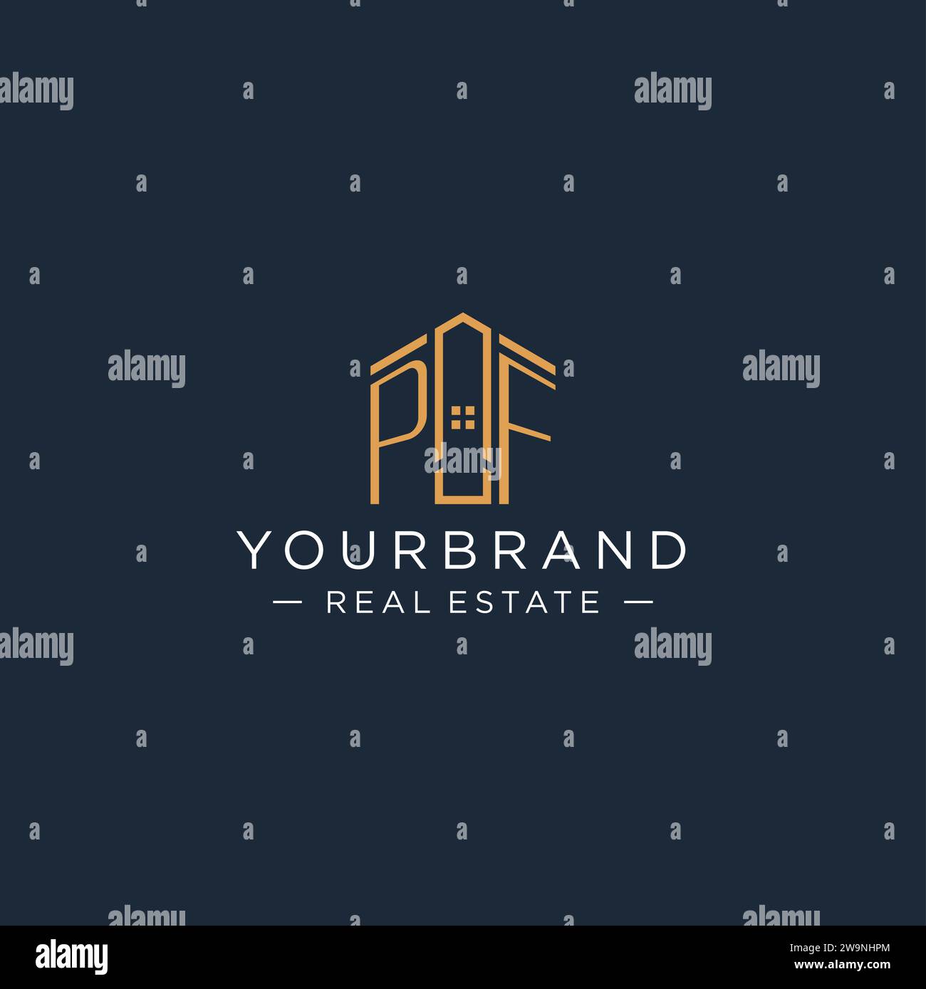 Initial letter PF logo with abstract house shape, luxury and modern real estate logo design vector graphic Stock Vector