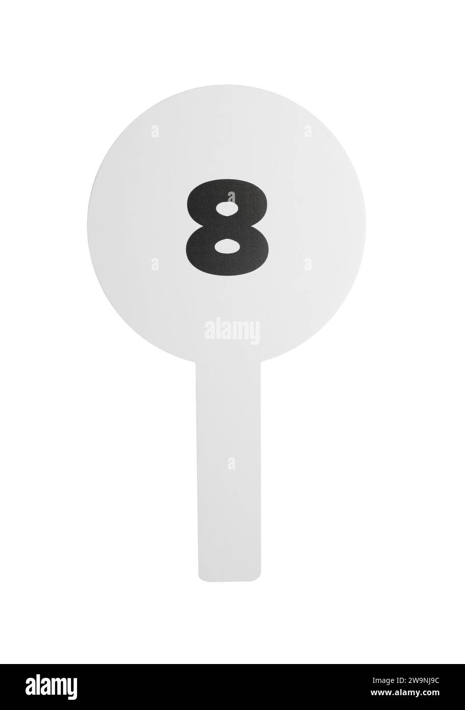 Auction paddle with number 8 isolated on white Stock Photo
