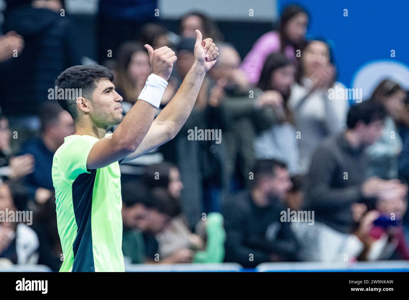 Murcia, Spain. 28th December, 2023.  Tennis match between Carlos Alcaraz and Roberto Bautista in the Copa Carlos Alcaraz trophy  in Murcia © ABEL F. ROS/Alamy Live News Stock Photo