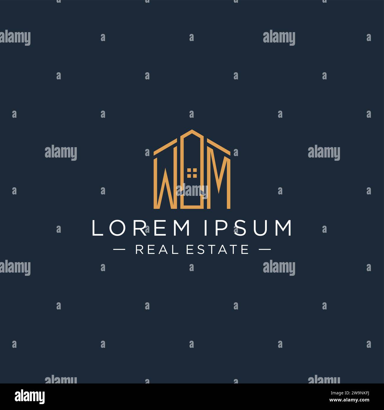 Initial letter WM logo with abstract house shape, luxury and modern