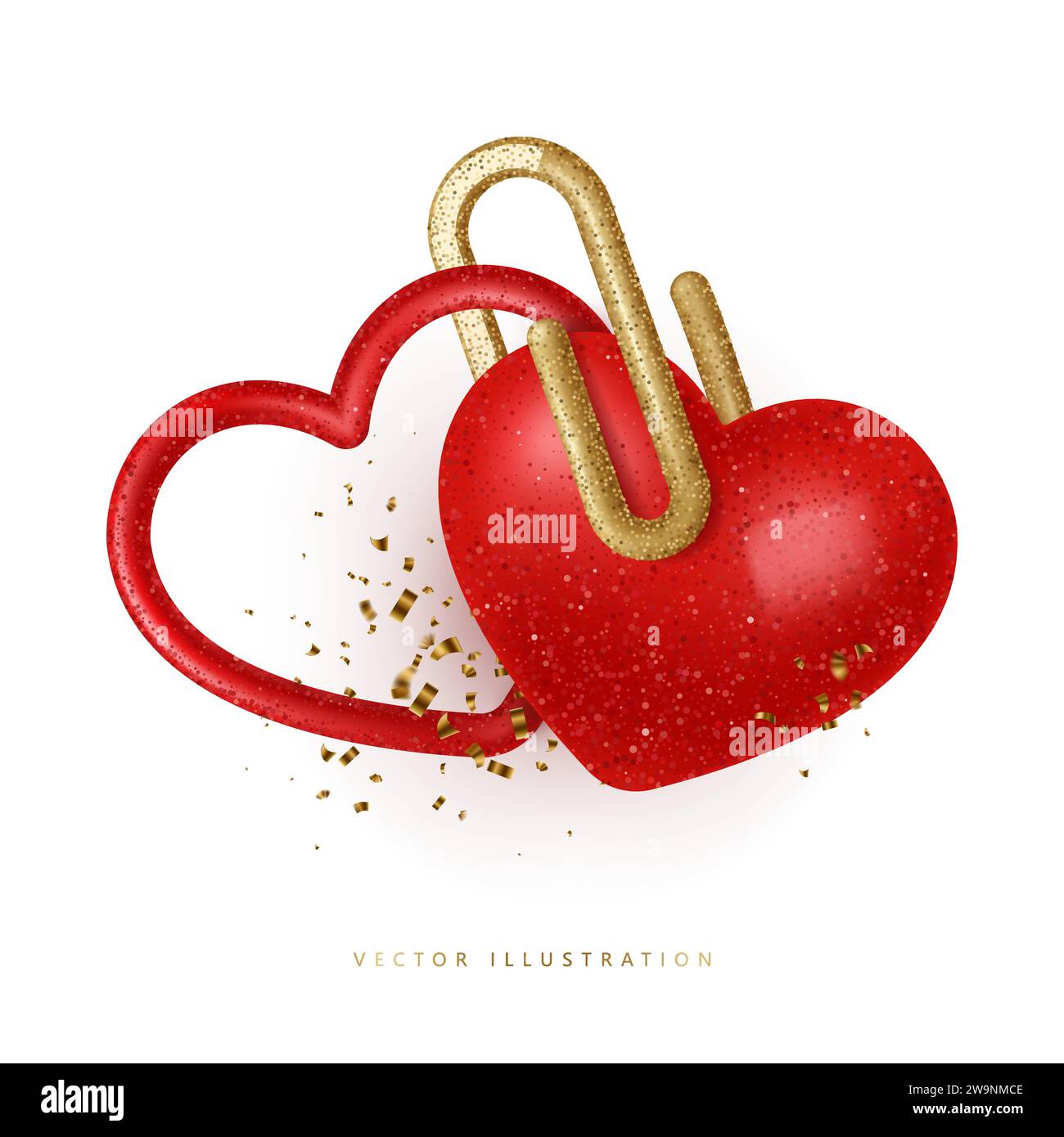 Two hearts connected with a paper clip. Love, Wedding, Valentine's Day