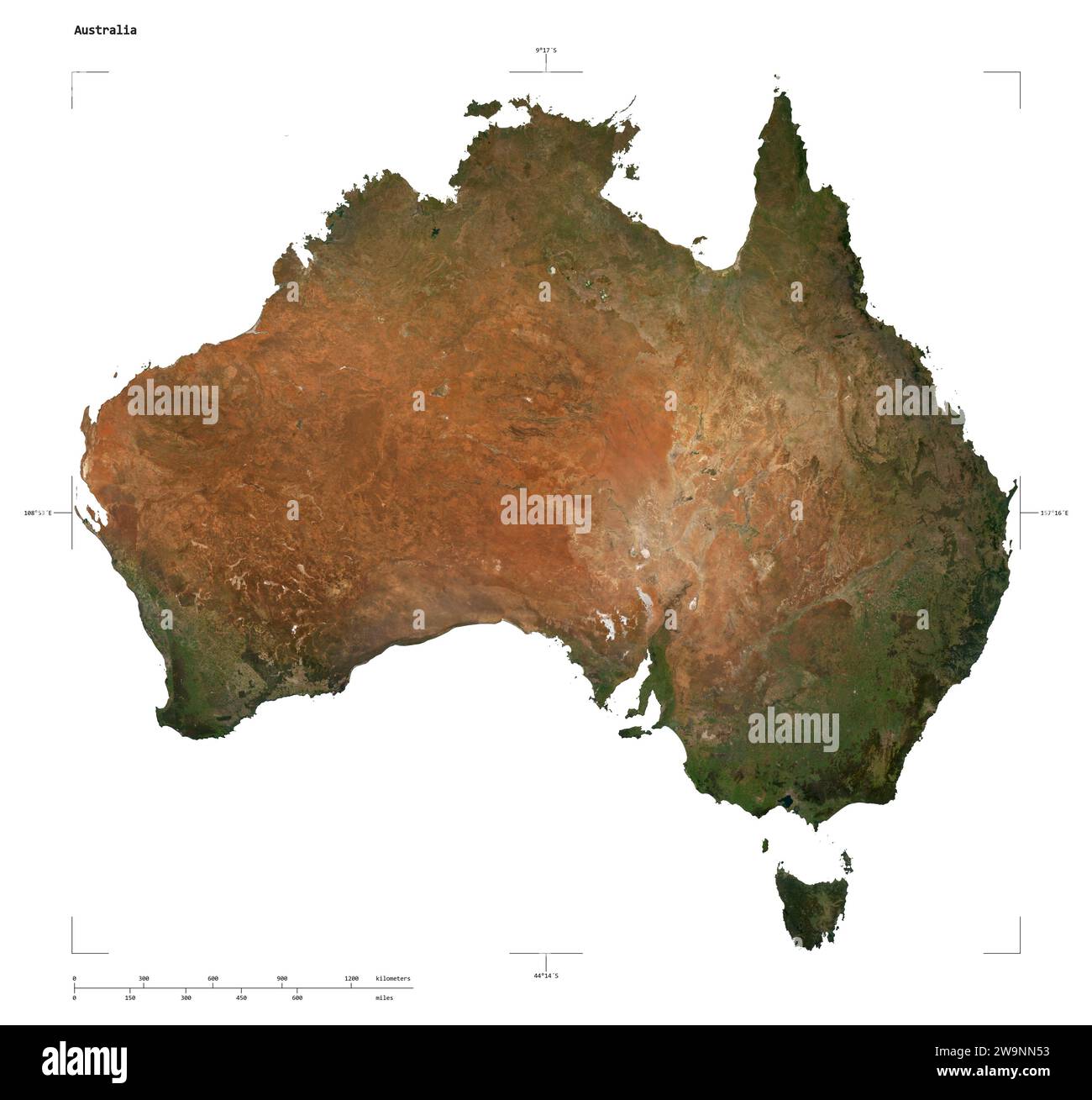 Shape of a low resolution satellite map of the Australia, with distance