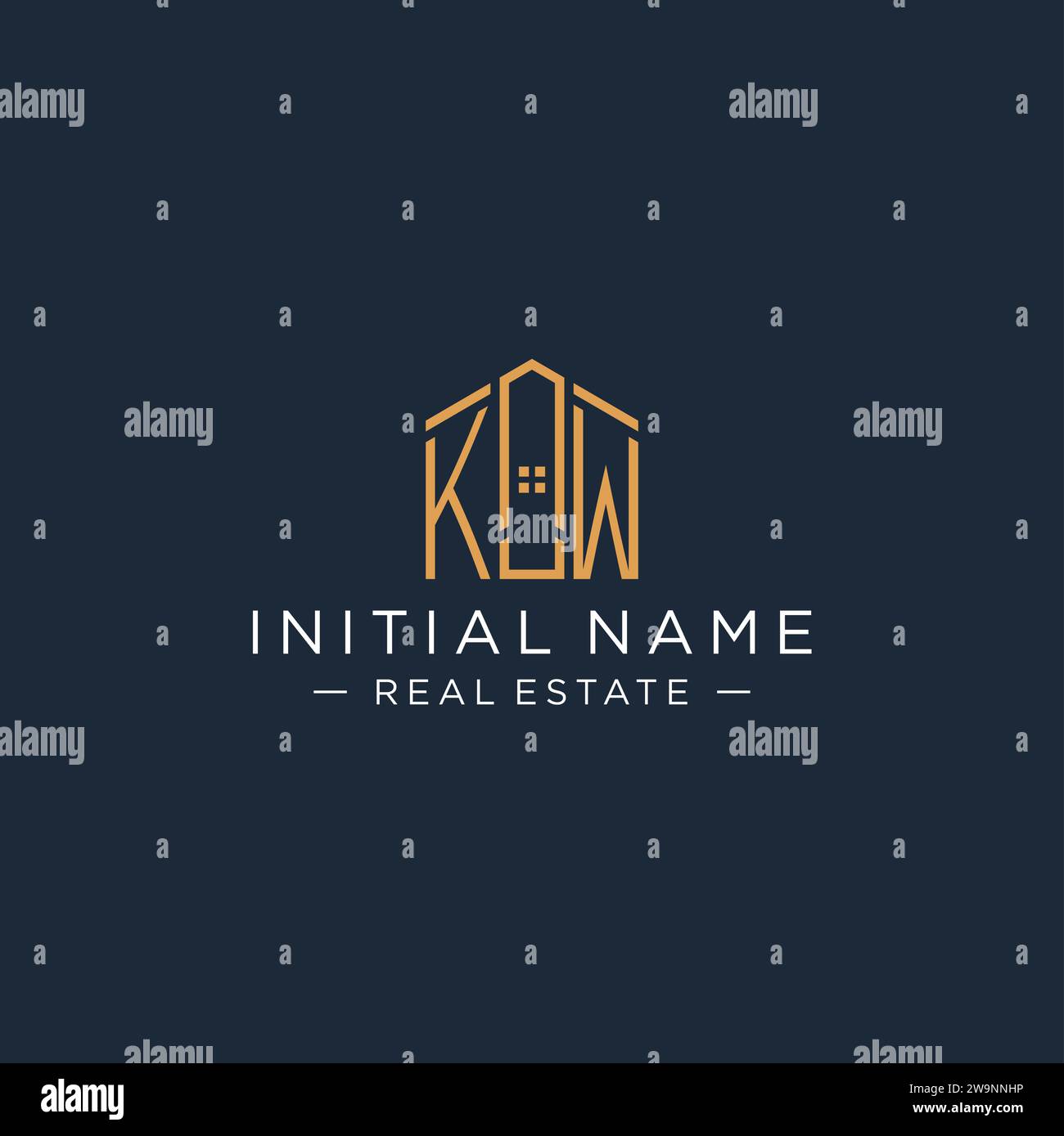Initial letter KW logo with abstract house shape, luxury and modern