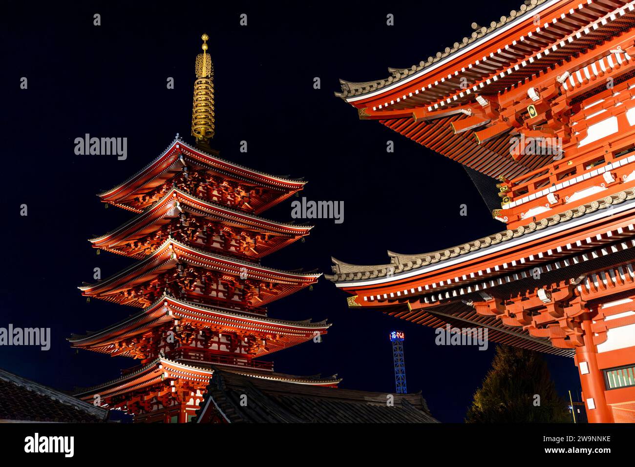 Pagoda and Senso Ji temple in Tokyo at night Stock Photo