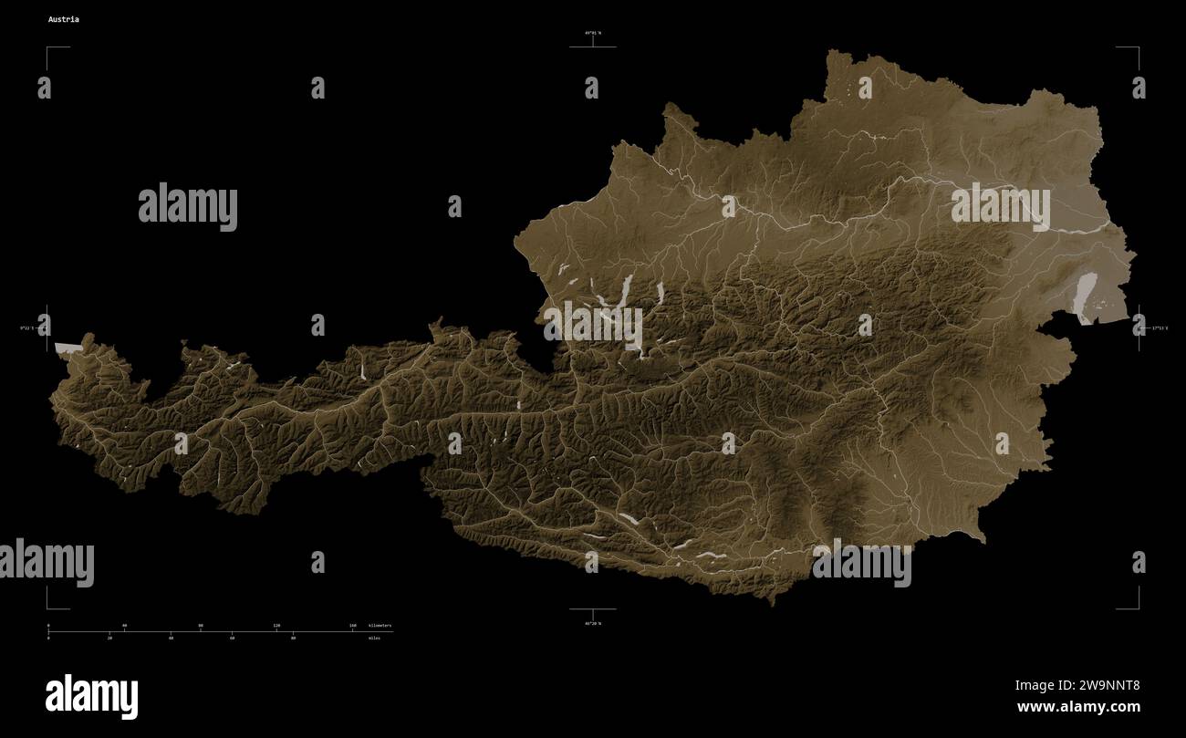 Shape of a elevation map colored in sepia tones with lakes and rivers ...