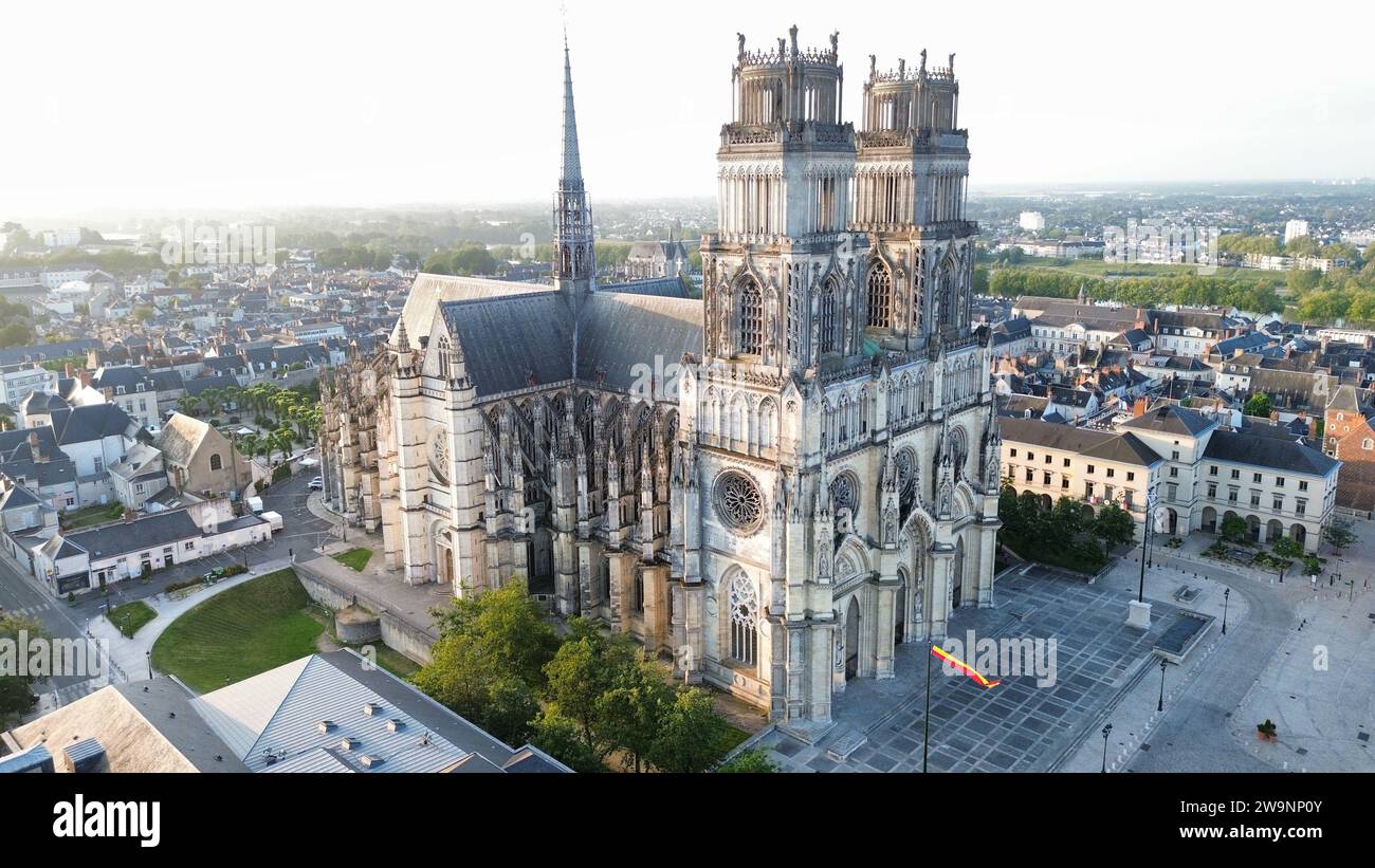 drone photo Holy Cross Cathedral, Cathédrale Sainte-Croix d'Orléans France europe Stock Photo