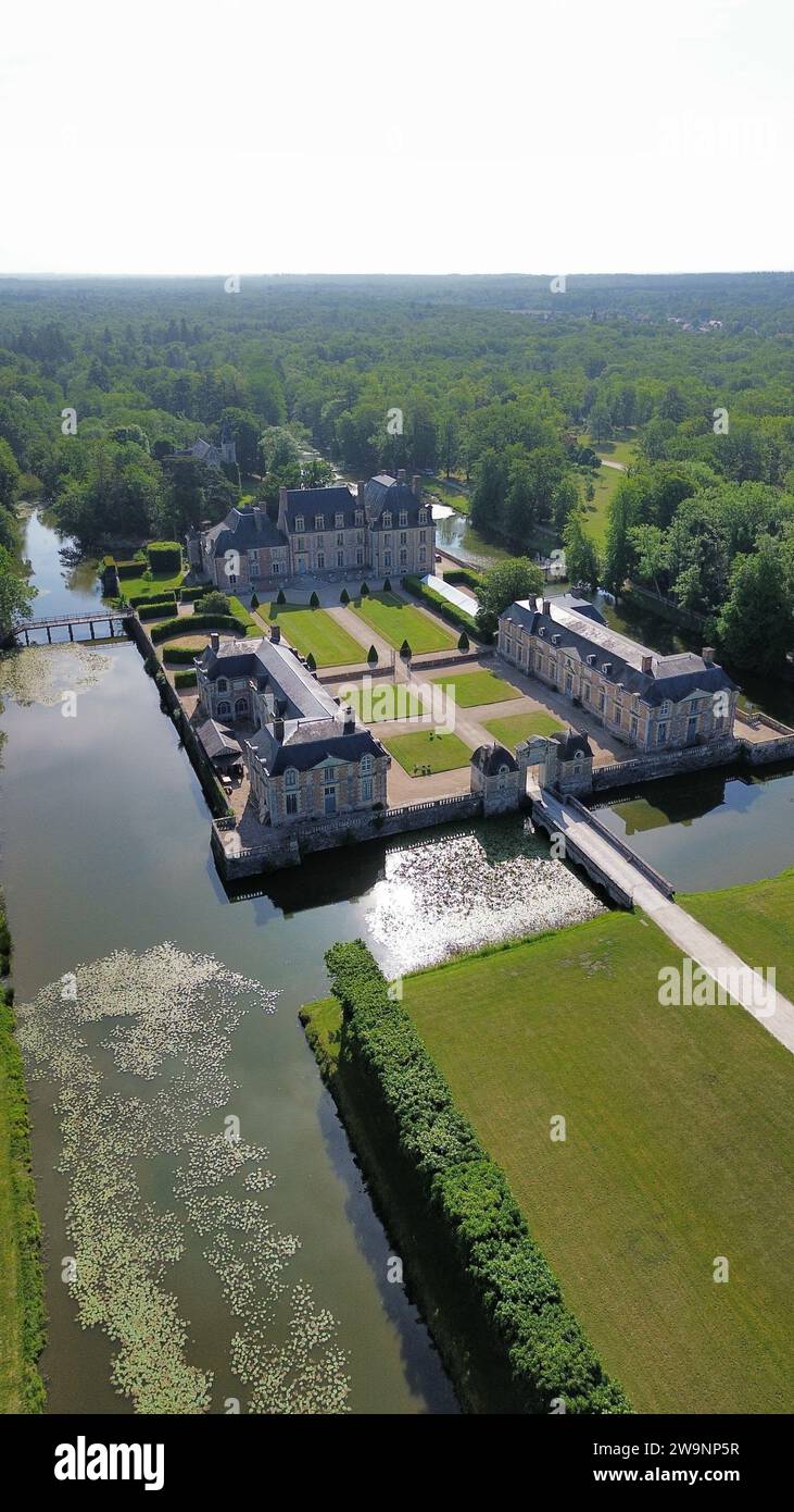drone photo Ferté Saint-Aubin castle, Château de la Ferté Saint-Aubin France Europe Stock Photo