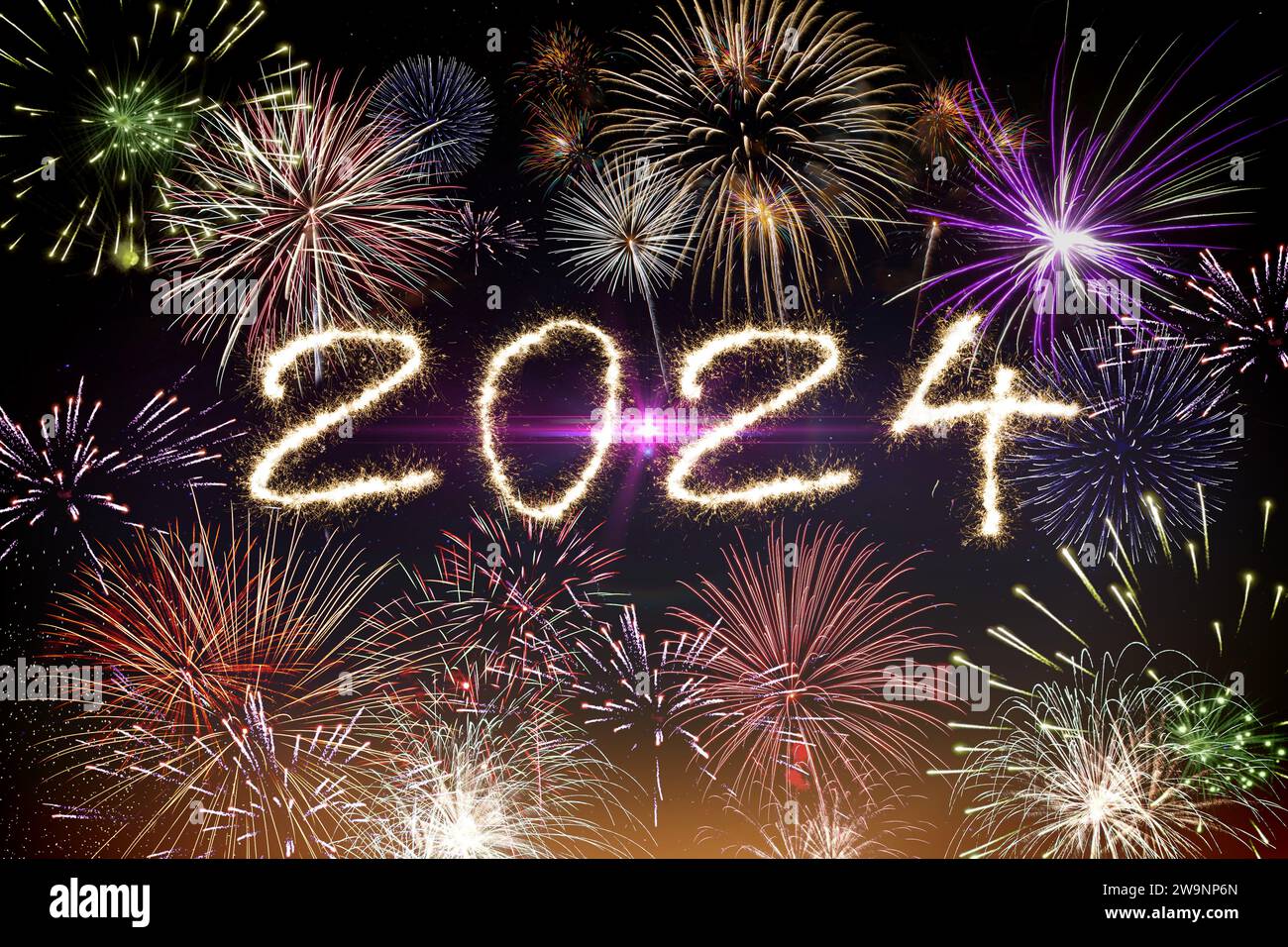 Fireworks And The Number 2024 In The Night Sky, Symbol Photo New Year 