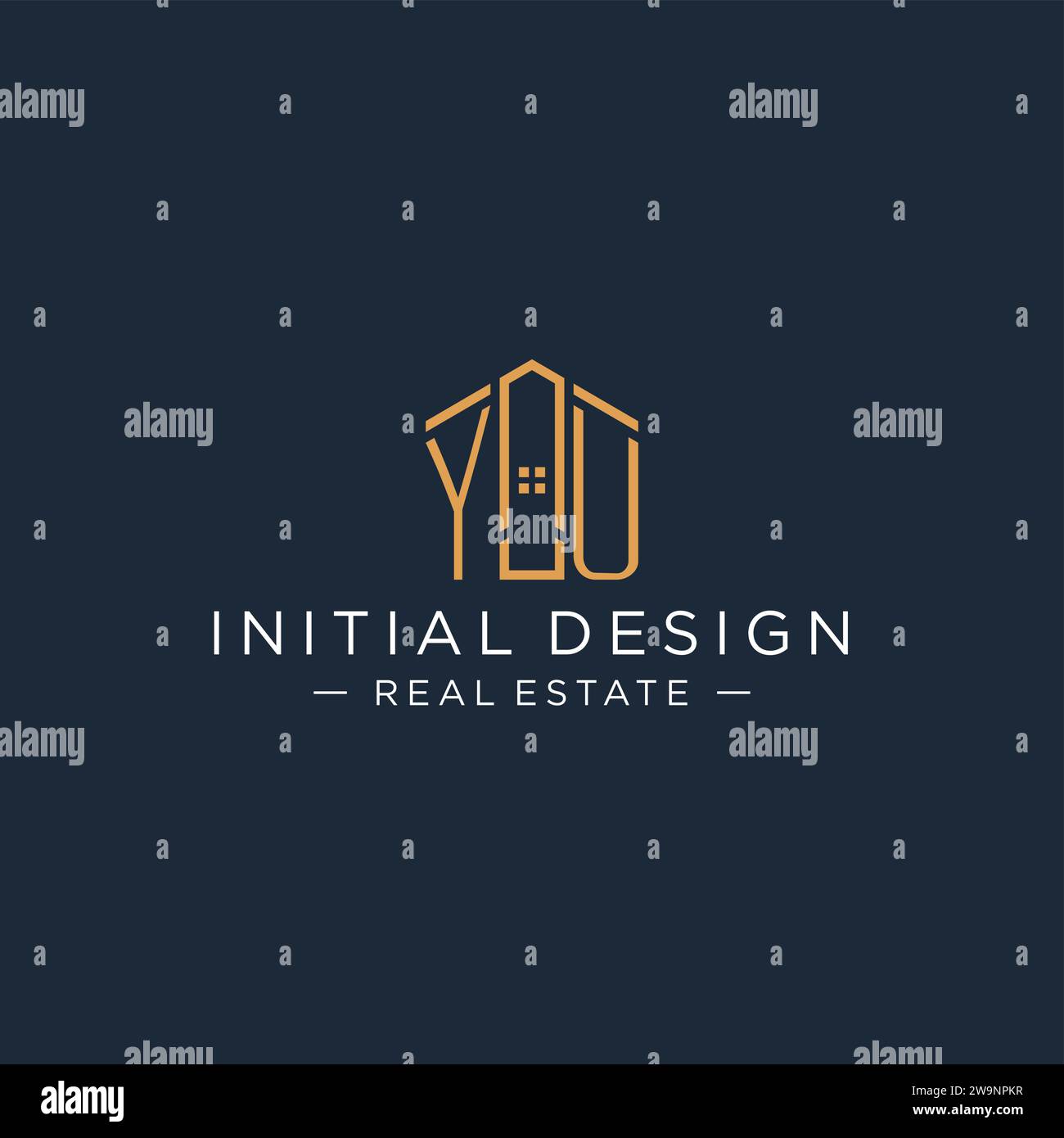 Initial letter YU logo with abstract house shape, luxury and modern real estate logo design