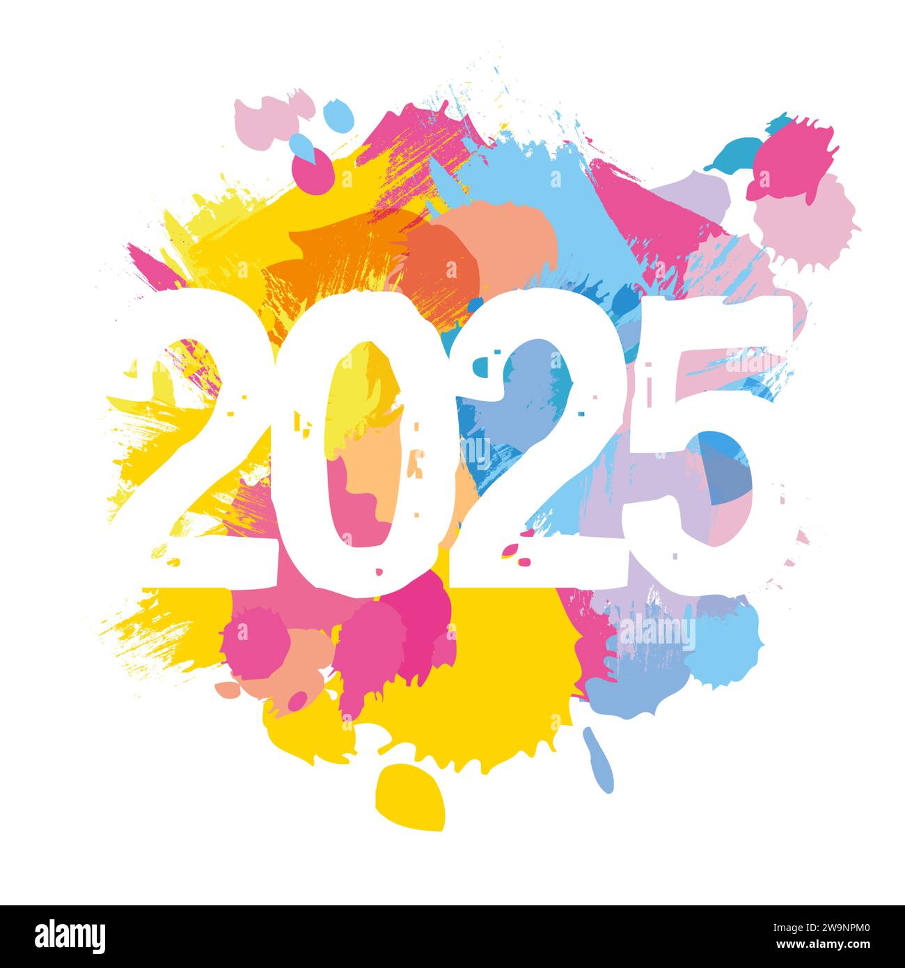 Happy 2025 holiday icon with watercolor spots. Creative concept. New