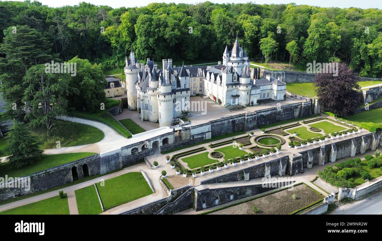 Usse Rigny drone photo Rigny-Ussé castle France europe Stock Photo - Alamy