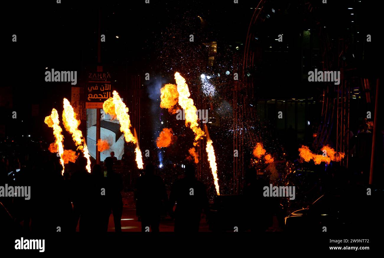 Cairo, Egypt, December 8 2023 celebration and fireworks at the street for The opening of Zahra
