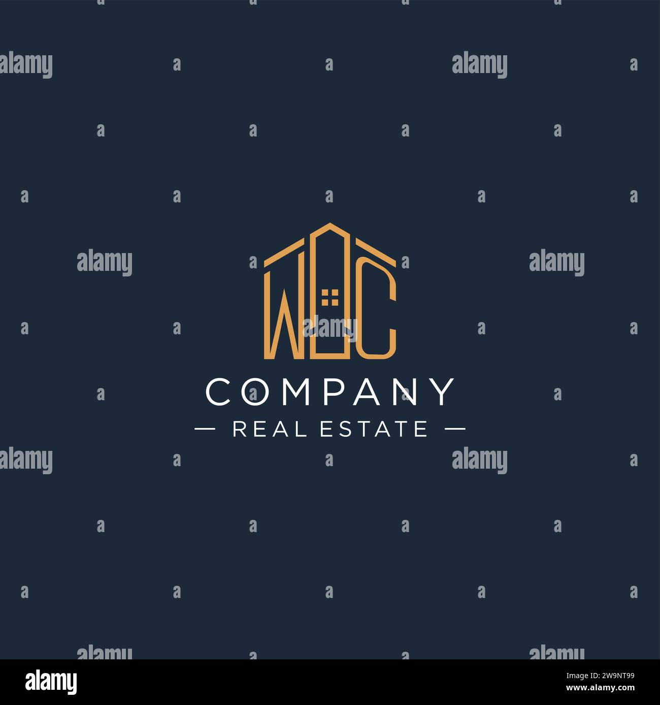 Initial letter WC logo with abstract house shape, luxury and modern
