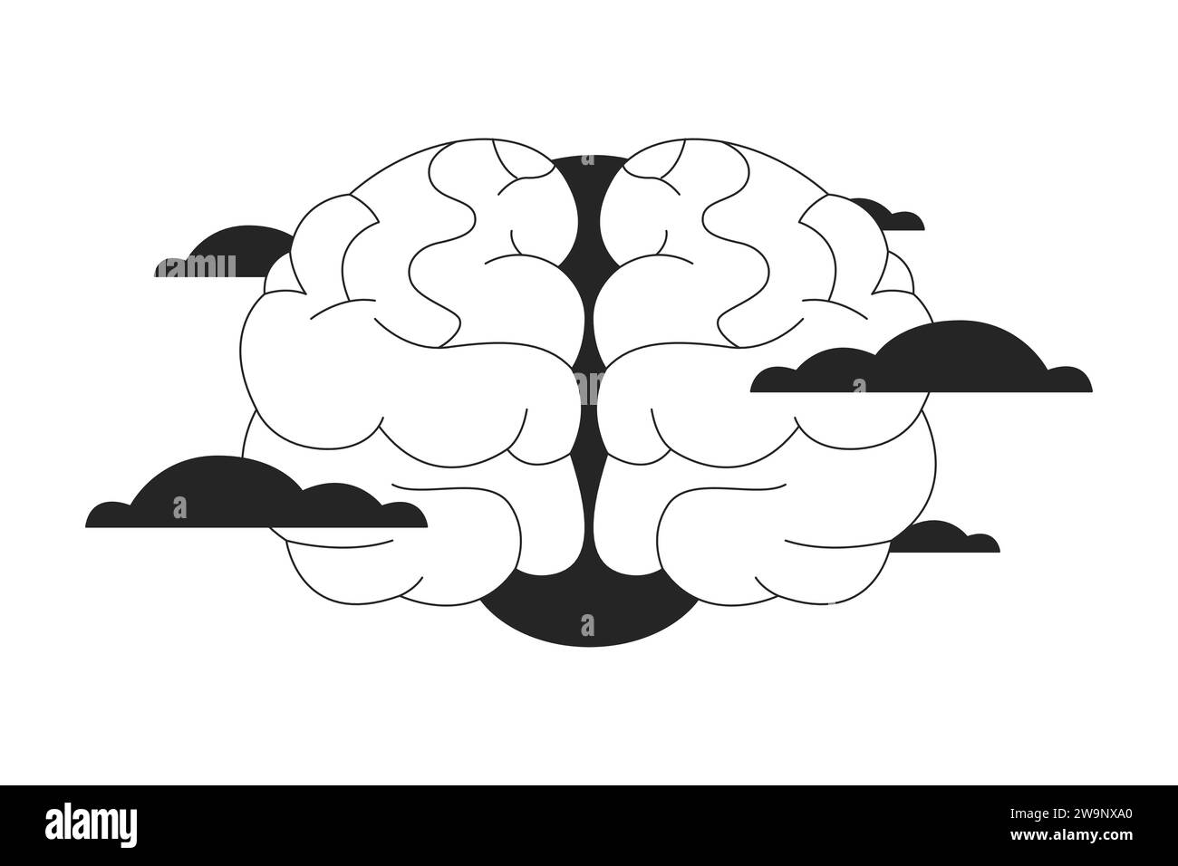 Brain fog syndrome black and white 2D line cartoon object Stock Vector