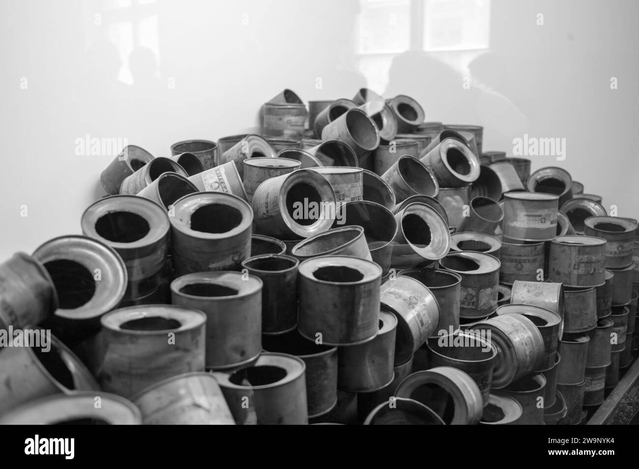 Used gas canisters on display at Auschwitz Stock Photo Alamy