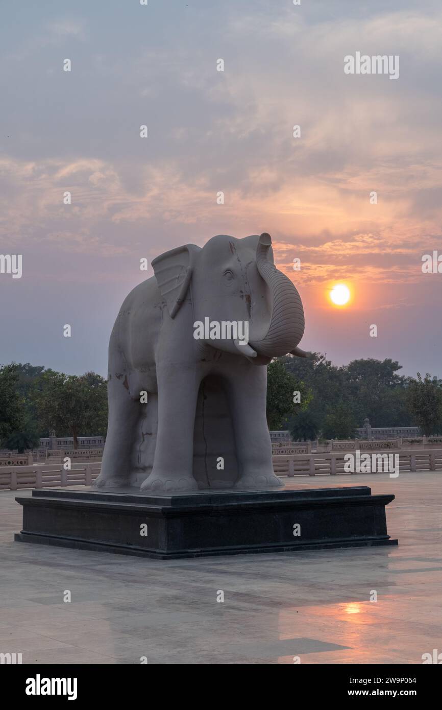 Statue of elephant at sunset at Dr. Babasaheb Ambedkar Memorial Park