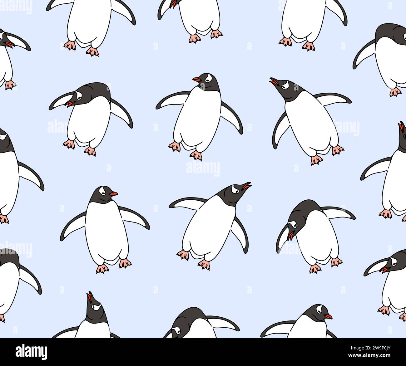 Subantarctic penguin or gentoo penguins, seamless vector background and pattern. Animal, bird, avian, feathered, antarctica and nature, vector design Stock Vector