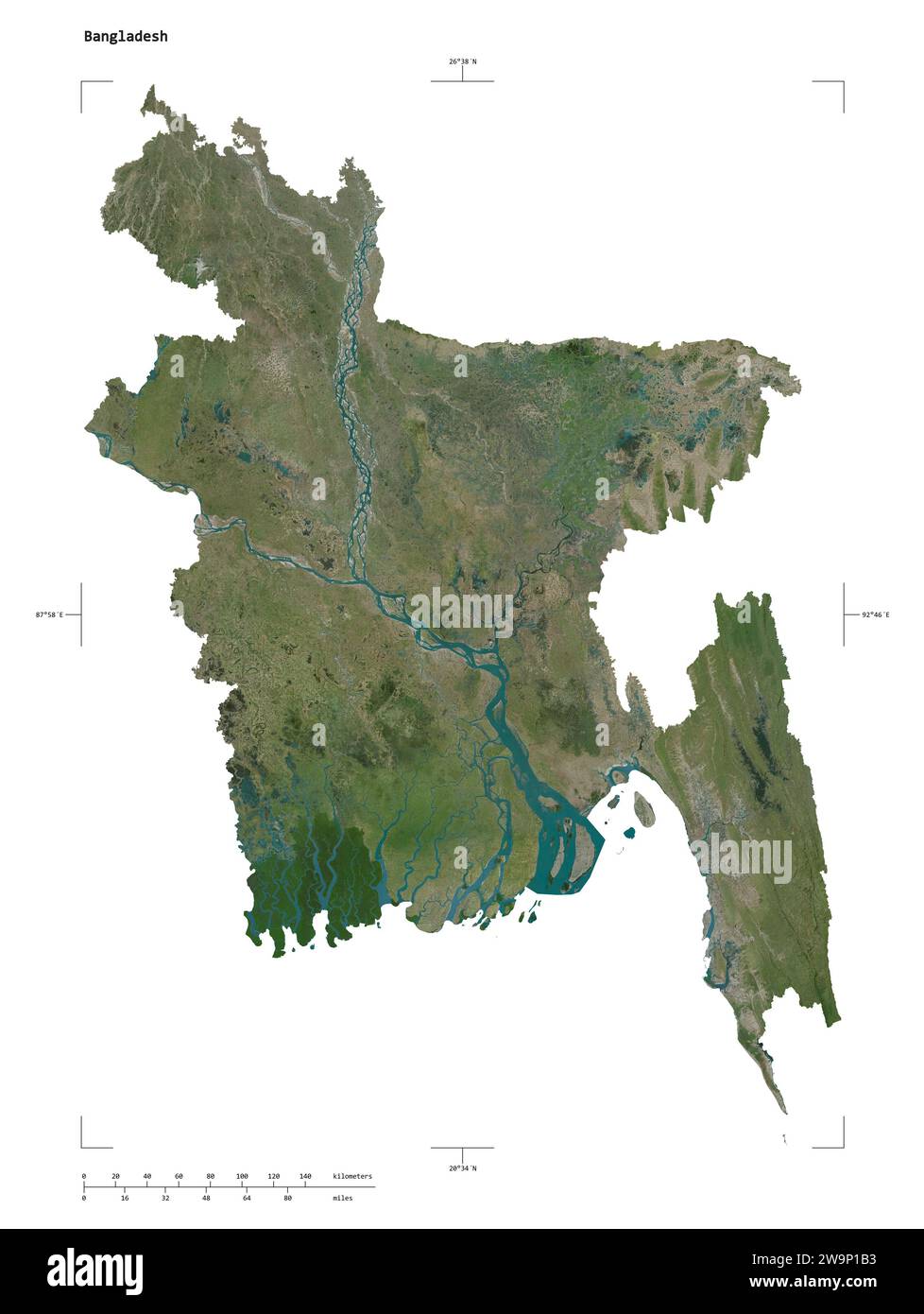 Shape of a high resolution satellite map of the Bangladesh, with ...