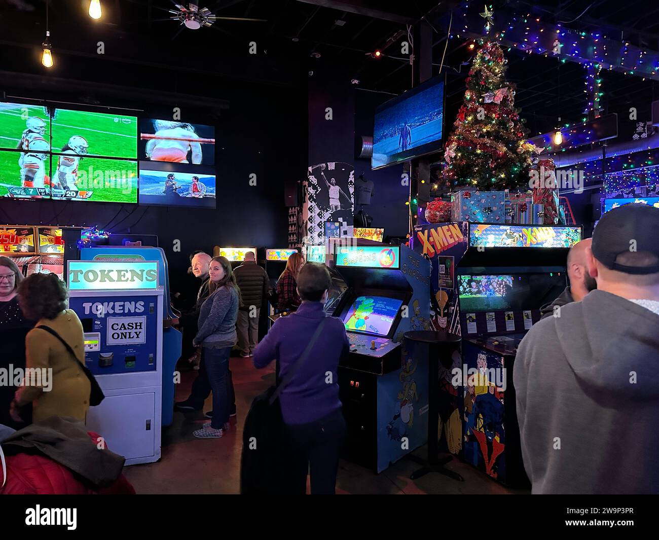 Kansas City, Missouri December 28, 2023 Up Down Retro Arcade Bar in