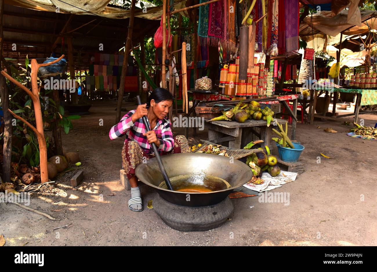 Making palm sugar. Siem Reap, Cambodia. Stock Photo
