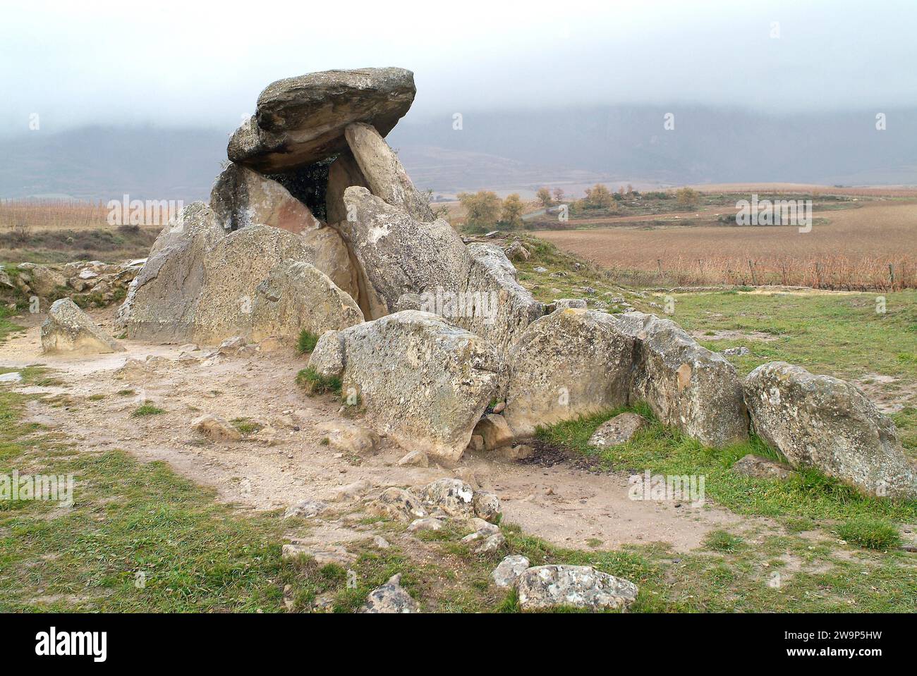 Dolmen Chabola de la Hechicera before restoration. El Villar, Alava, Euskadi, Spain. Stock Photo