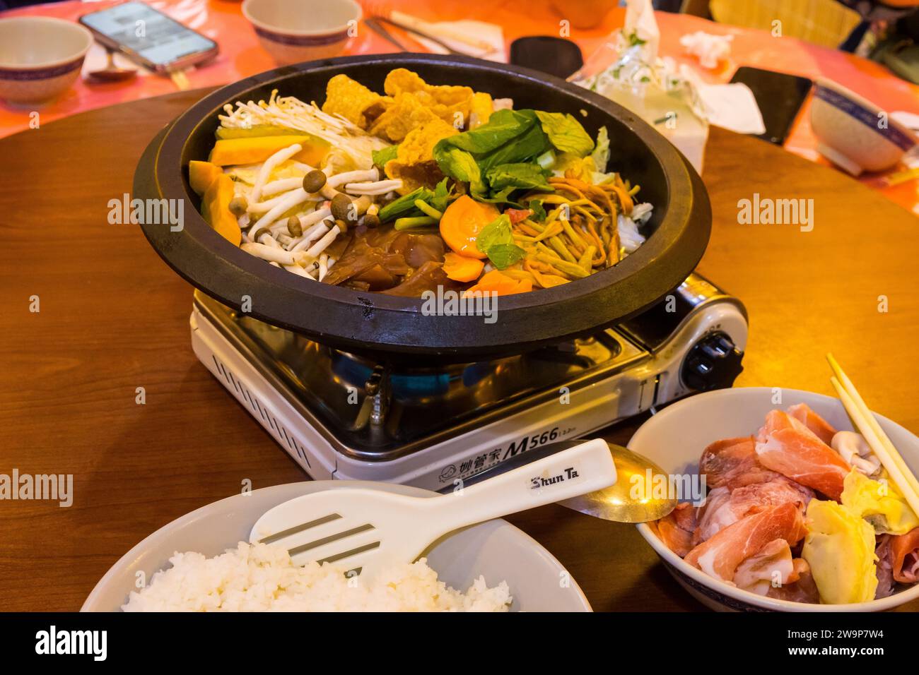 Alishan, Taiwan October 08 2023 Delicious Taiwanese Hot Pot in a