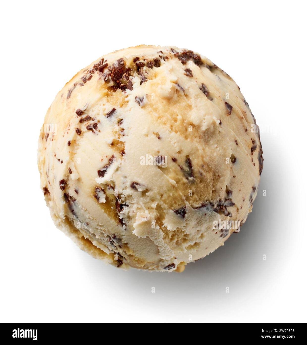 coffee liqueur ice cream scoop with chocolate pieces isolated on white