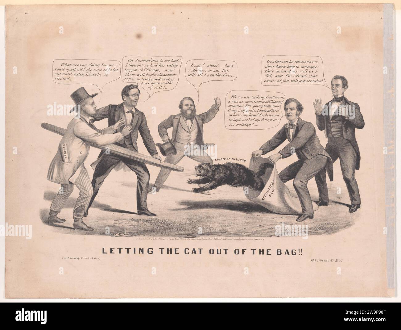 Letting the Cat Out of the Bag!! 1952 by Hannibal Hamlin Stock Photo