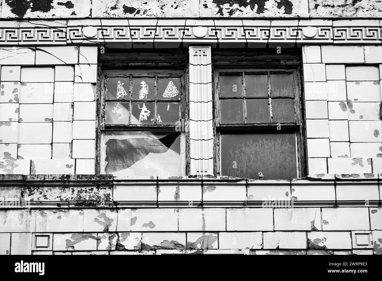 Worn building exterior in the downtown of Halifax, Nova Scotia, Canada. Stock Photo