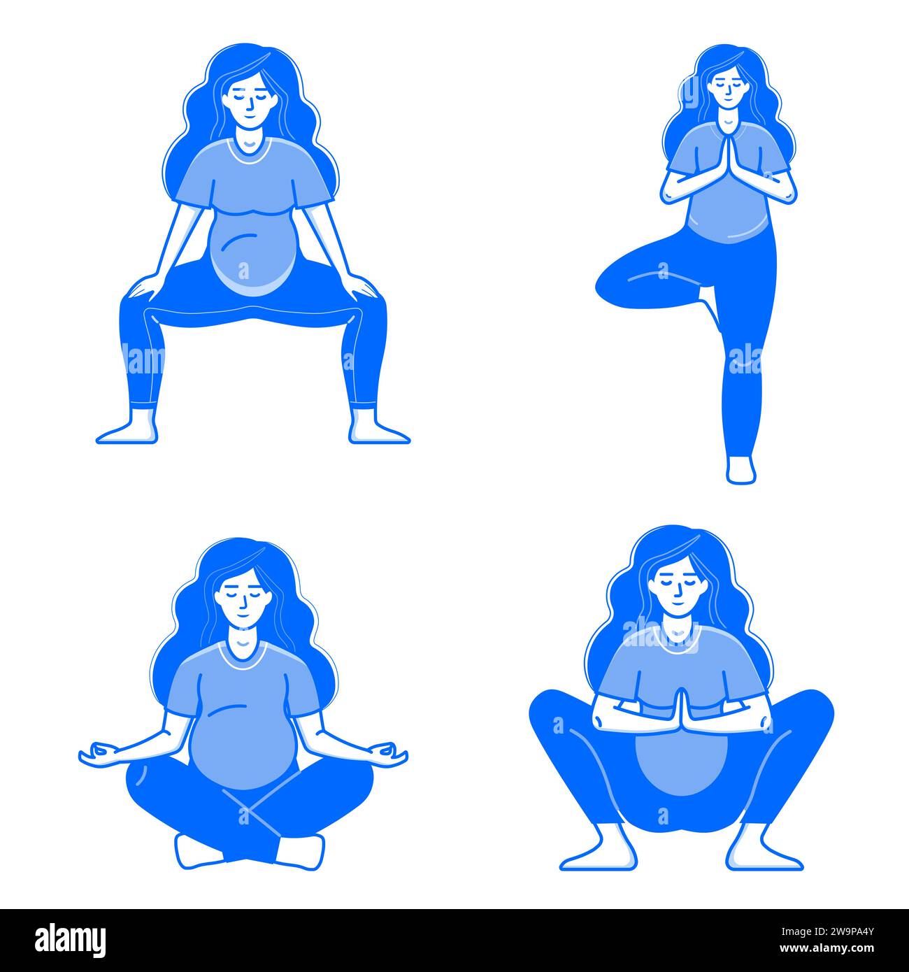 Pregnancy Yoga and Meditation Woman Poses Set Stock Vector Image & Art