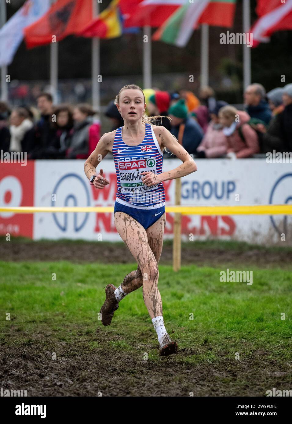 Niamh Bridson-Hubbard of Great Britain & NI competing in the senior women’s race at the SPAR European Cross Country Championships, Laeken Park in Brus Stock Photo