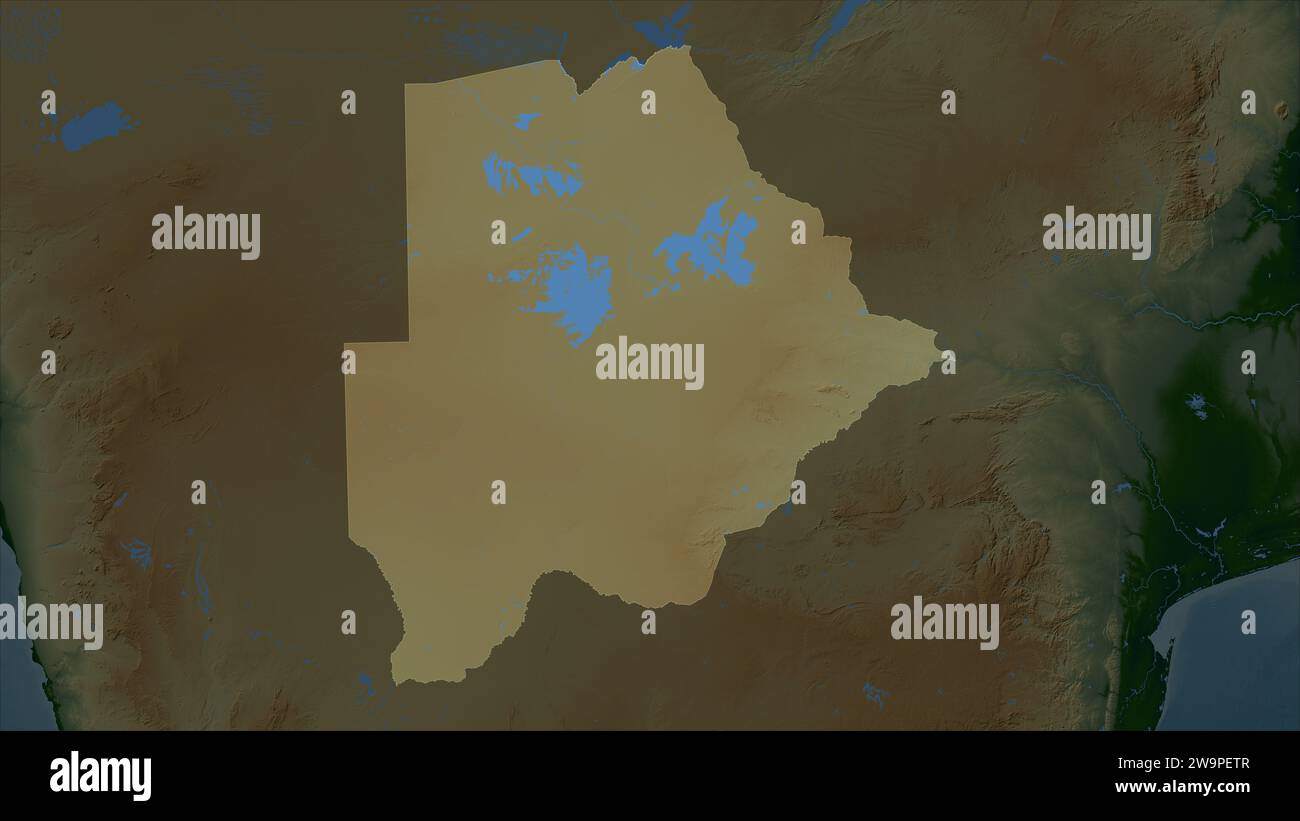 Botswana map zoom border physical - Botswana Highlighted On A Colored Elevation Map With Lakes And Rivers 2W9PETR