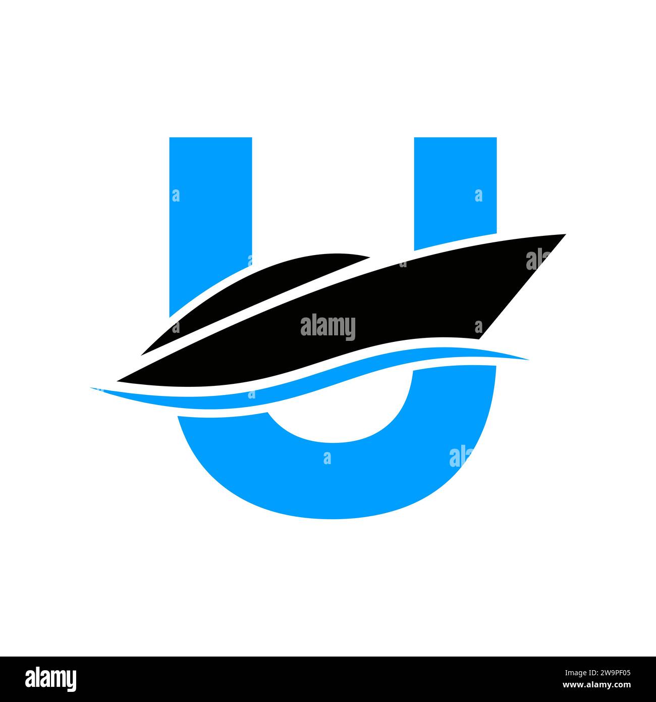 Initial Ship Logo On Letter U, Navy Sign With Boat Symbol Vector ...