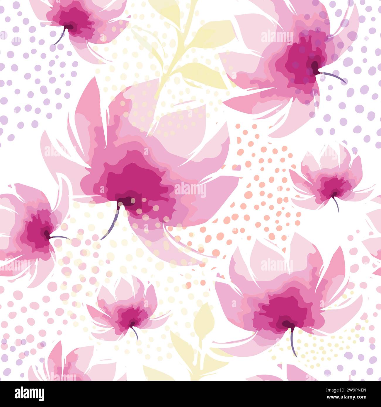 Pink watercolor flowers seamless pattern. hand drawing. Not AI, Vector ...