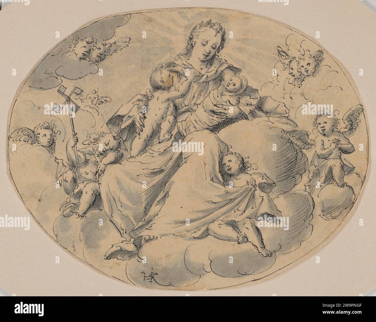 A Personification of Charity Seated on a Cloud, Surrounded by Putti 2014 by Friedrich Sustris Stock Photo