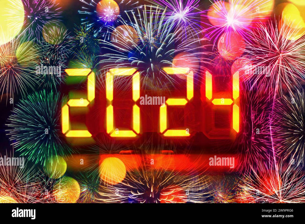 Light Display With The Year 2024 And Fireworks, Symbol Photo New Year